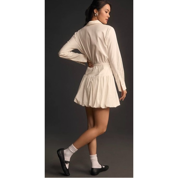 Reformation Moira Mini Dress Size 10 Large White Cotton Button Bubble Hem NWT - Picture 4 of 11